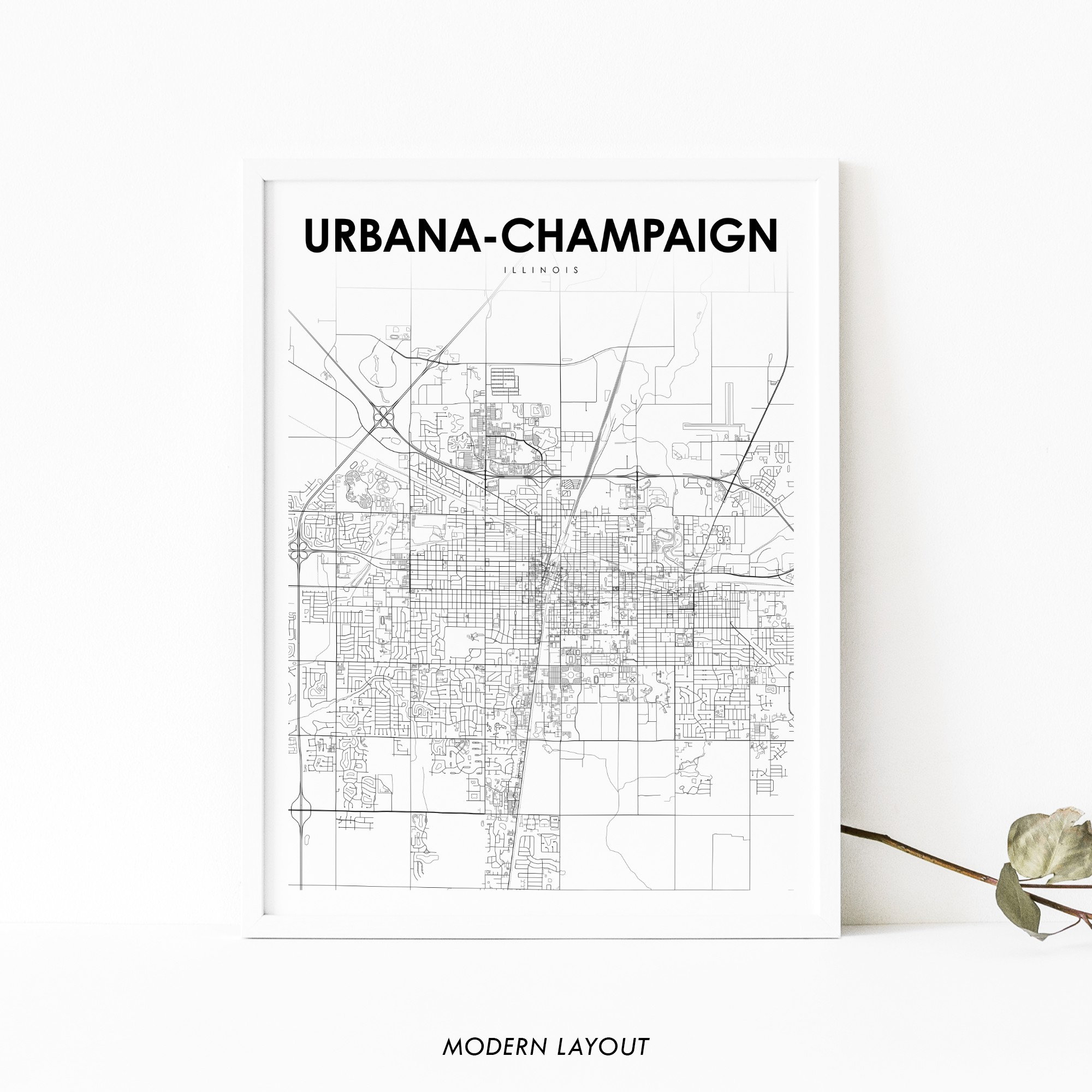 Urbanachampaign Il Map Print Illinois Usa Art Poster City Street Road Nursery Room Wall Office Decor