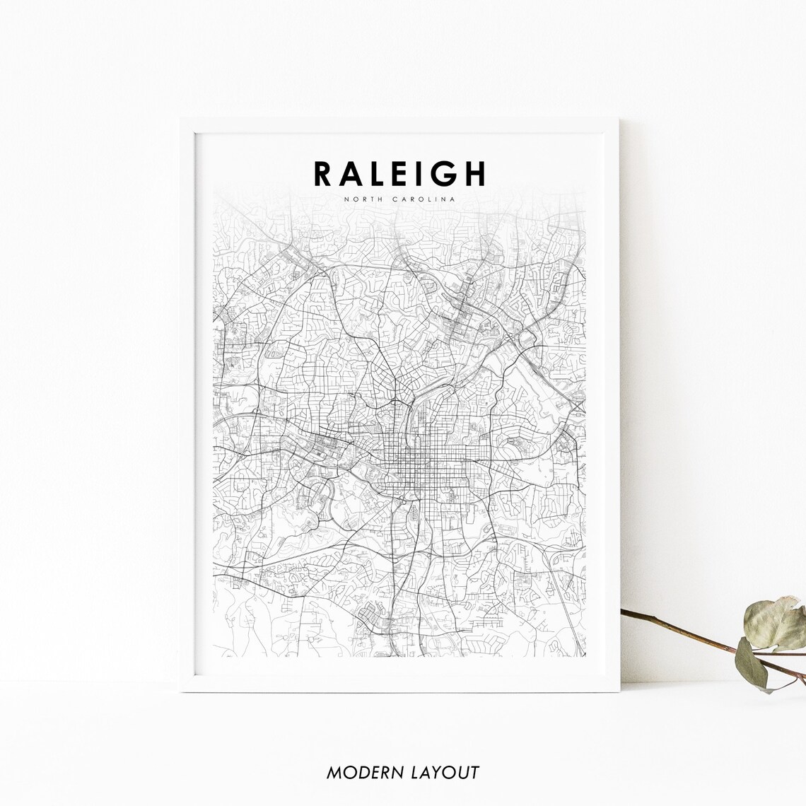 Downtown Raleigh NC Map Art Print, North Carolina