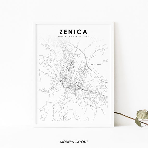 Zenica Bosnia And Herzegovina Map Art Print