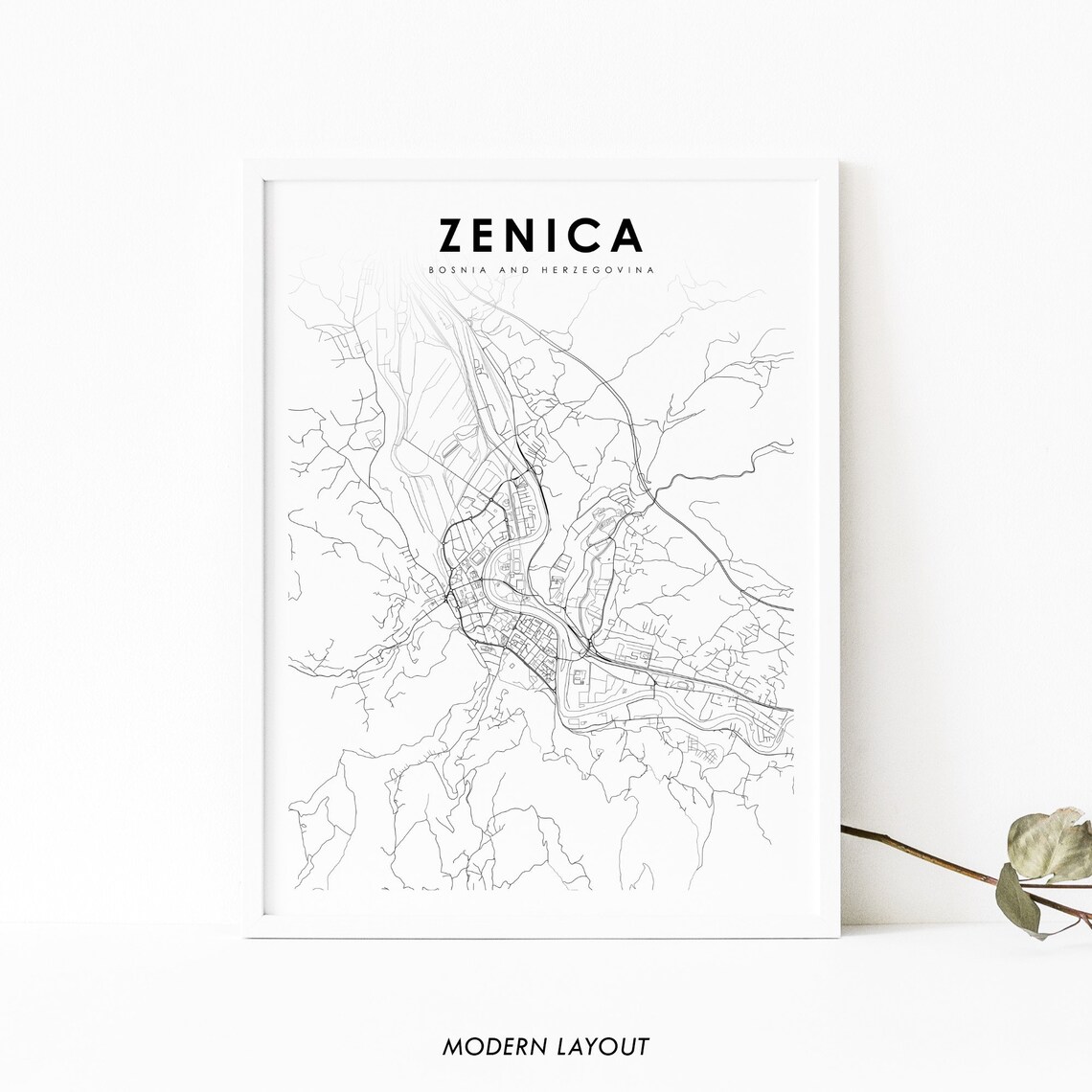 Zenica Bosnia And Herzegovina Map Art Print