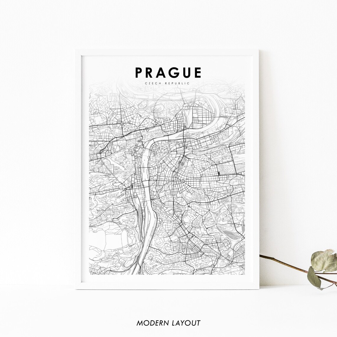 Downtown Prague Czech Republic Map, Art Print