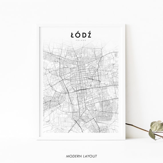 Łódź Poland Minimalist Black and White Street Map City Poster
