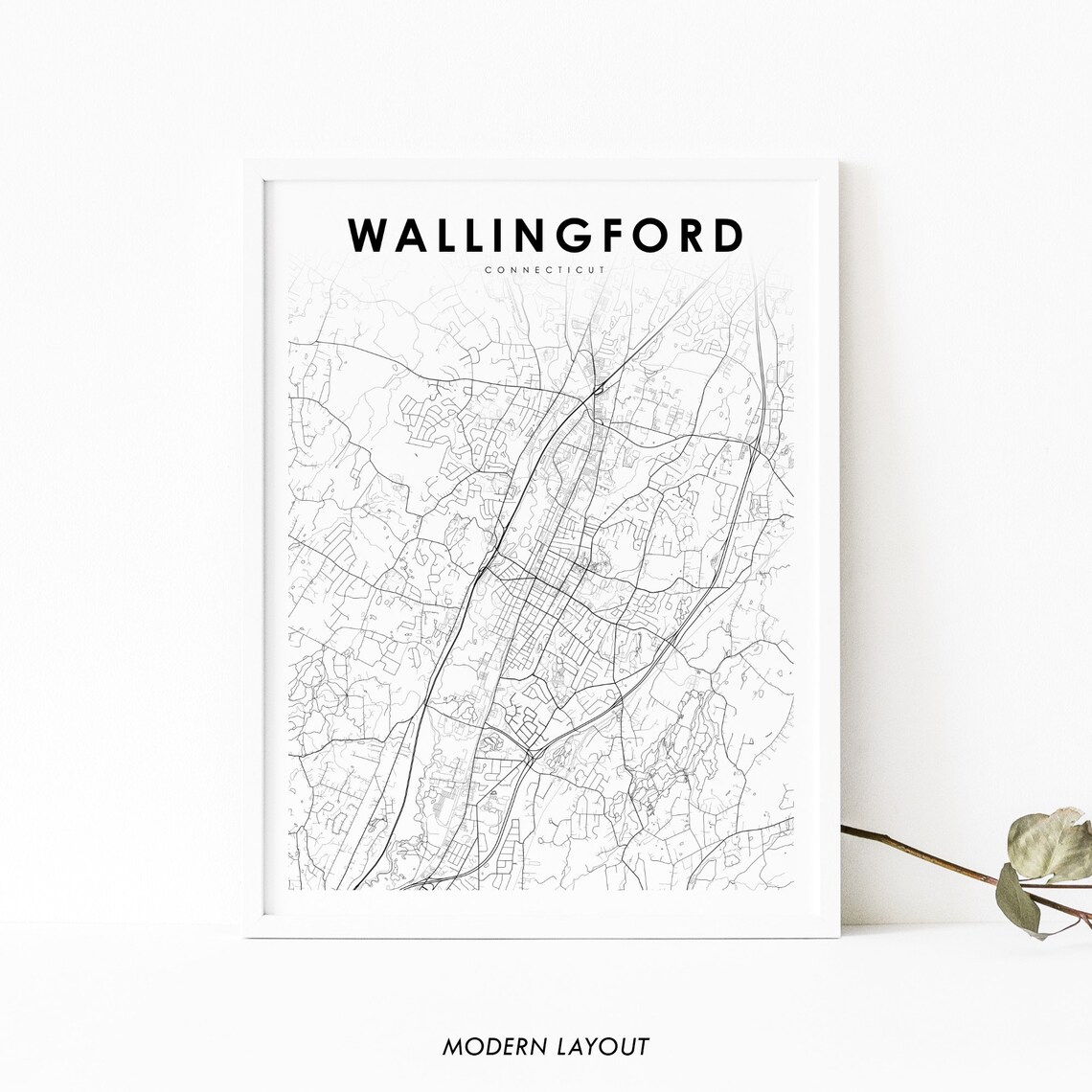 Wallingford Connecticut Minimalist City Map Street Art Print