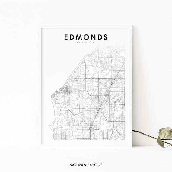Edmonds Wa Map Print Washington Usa Art Poster Snohomish City Street Road Nursery Room Wall Office Decor