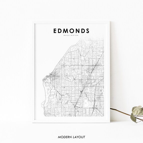 Edmonds Washington City Street Map Minimalist Line Art Poster