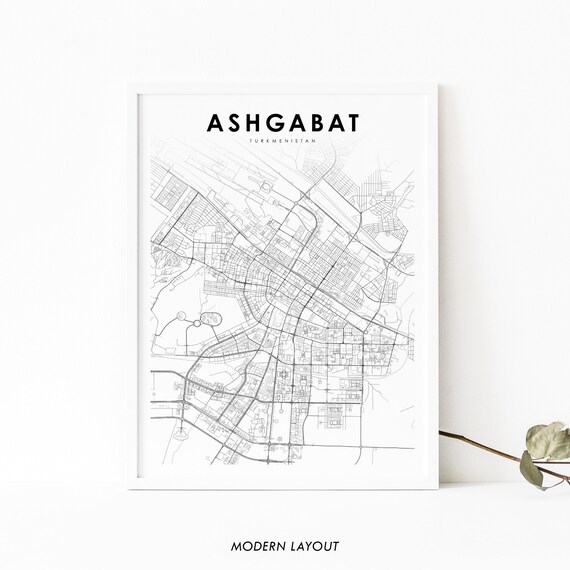 Ashgabat Turkmenistan Map Print Art Poster Agabat City Street Road Nursery Room Wall Office Decor