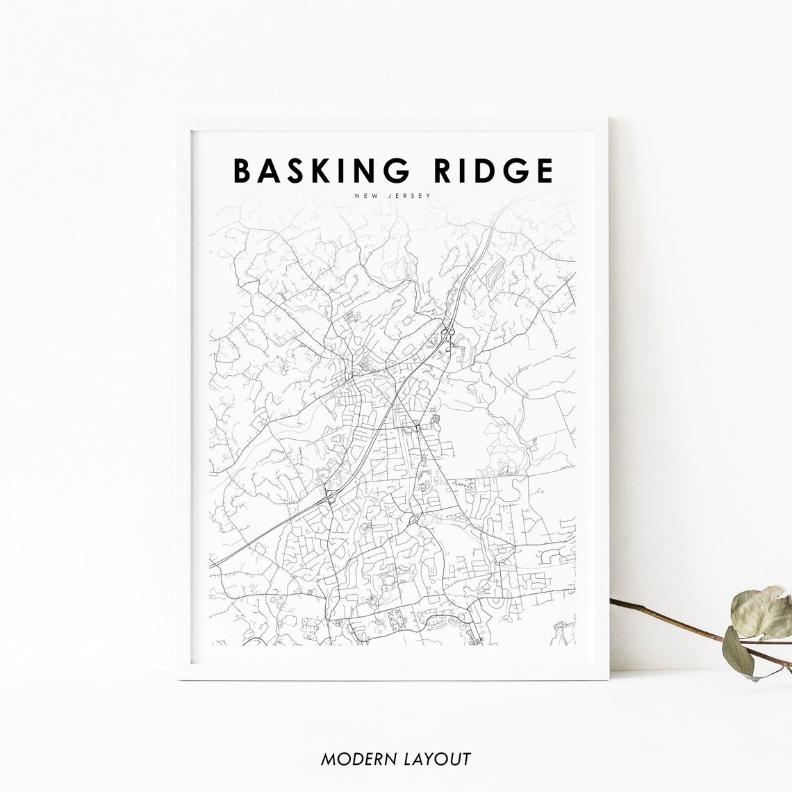 Basking Ridge New Jersey Minimalist Street Map Layout Poster