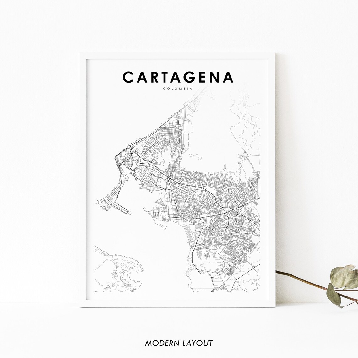 Cartagena Colombia Map Art Print, City Road Map