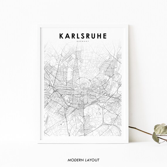 Karlsruhe Germany Map Print Art Poster Carlsruhe De City Street Road Nursery Room Wall Office Decor