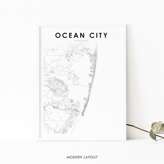 Ocean City Md Map Print Maryland Usa Art Poster Worcester Road Street Nursery Room Wall Office Decor