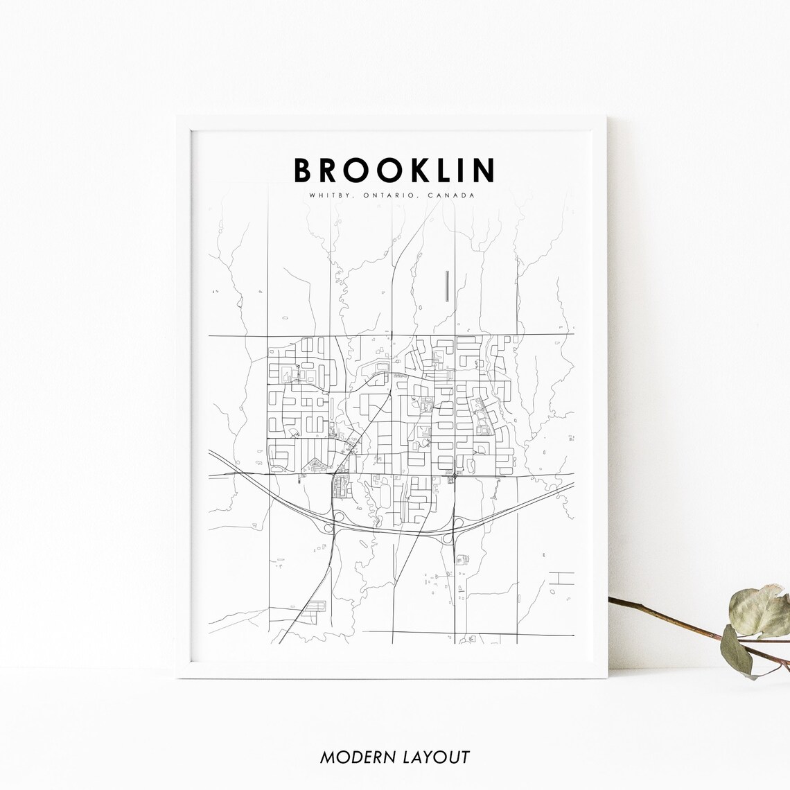 Brooklin Whitby Ontario Map Poster, Durham City Street