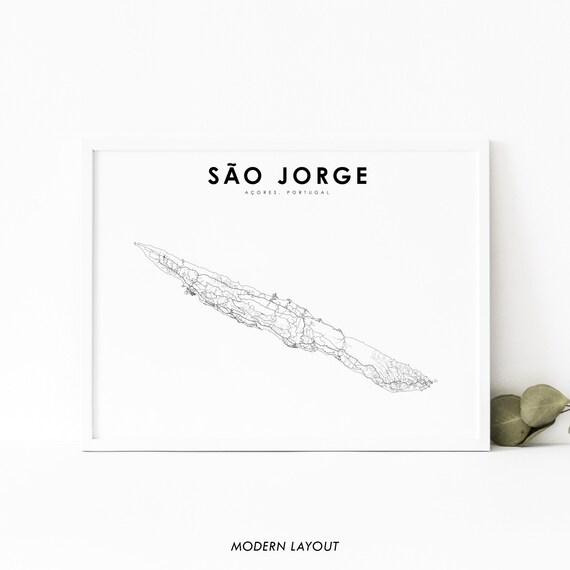 Sao Jorge Azores Map Print, Portugal Road Poster