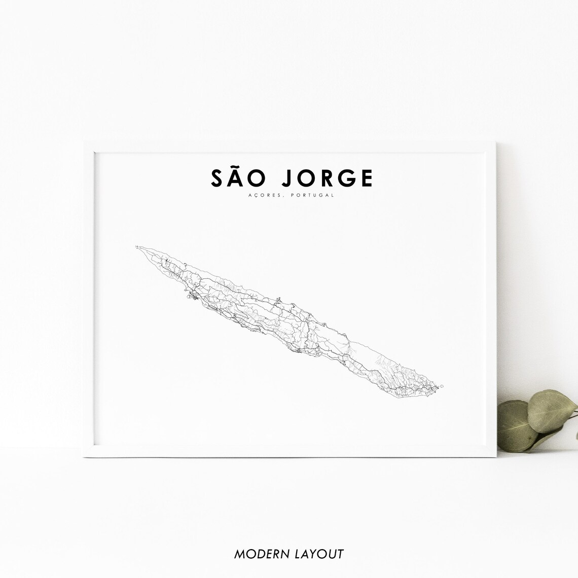 Sao Jorge Azores Map Print, Portugal Road Poster