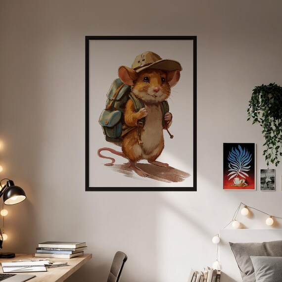 Adorable Mouse Explorer Watercolor Storybook Nursery Kids Room Poster