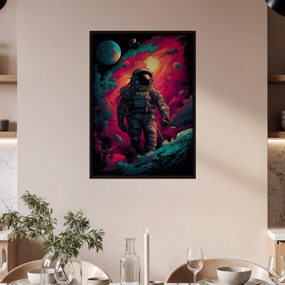 Astronaut Floating in a Neon Cosmic Nebula Synthwave Space Poster