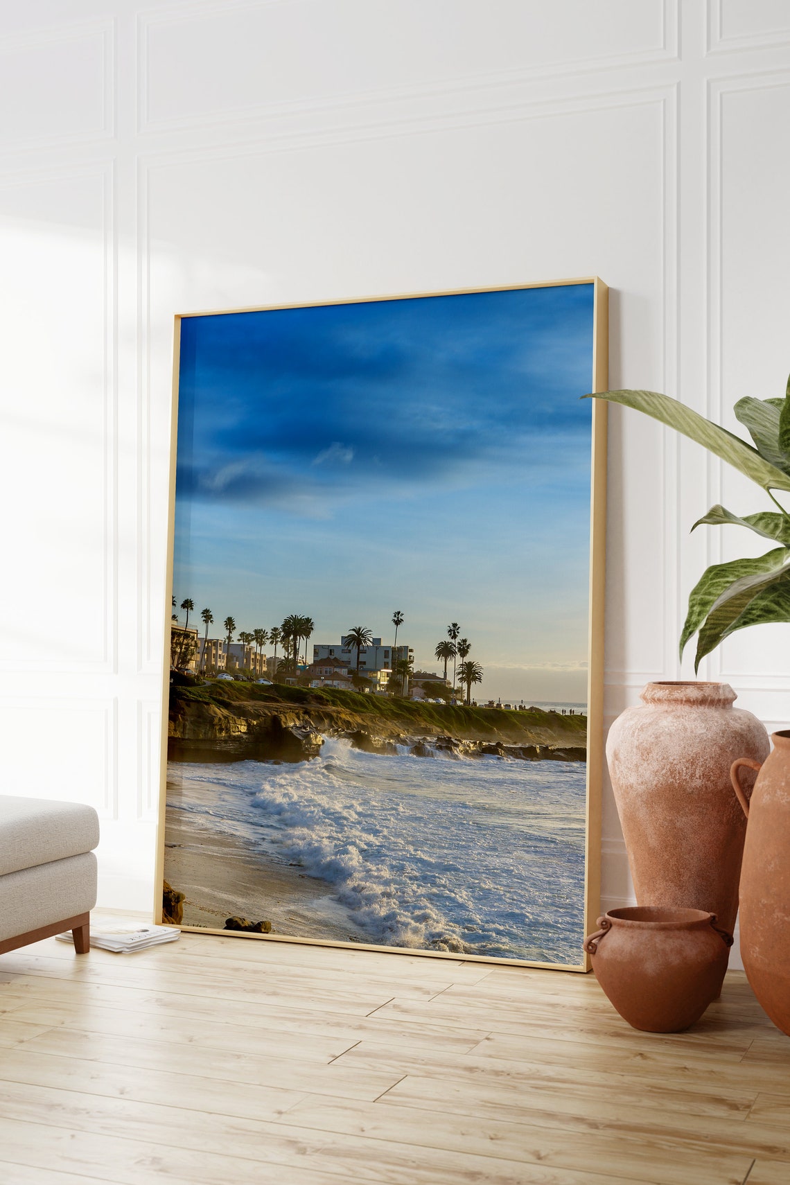 Sunny San Diego La Jolla Coastline Palms and Cliffs Beach Poster - Image 2