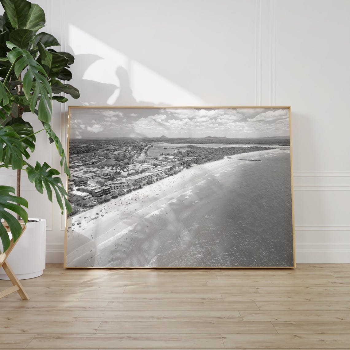 Sunshine Coast Australia Aerial Beach Surf Mono Landscape Poster - Image 2