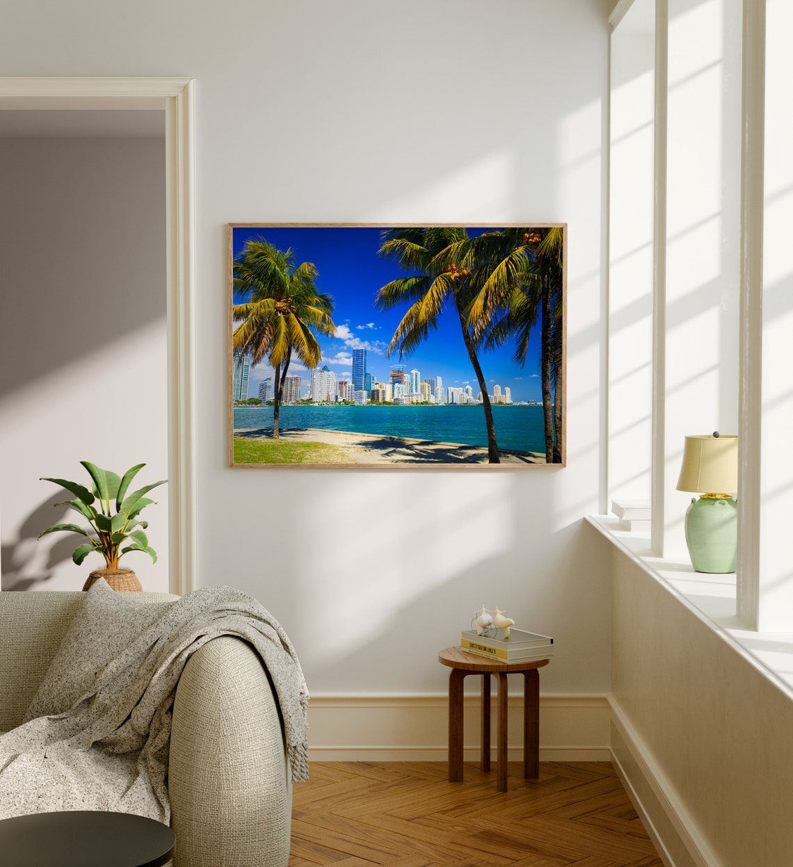 Miami Florida Skyline Palm Trees Biscayne Bay Waterfront View Poster - Image 5
