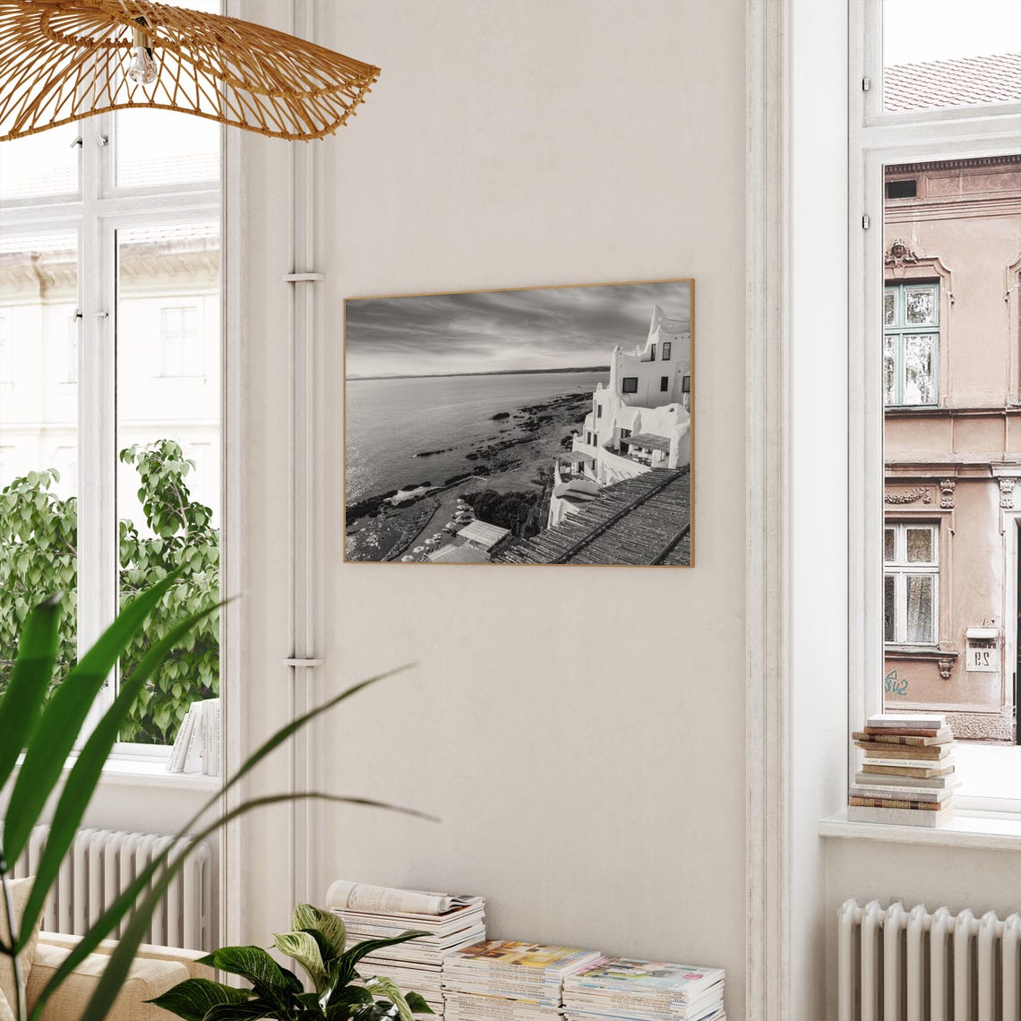 Uruguay Whitewashed Oceanfront Hotel Black And White Coastal Poster - Image 3