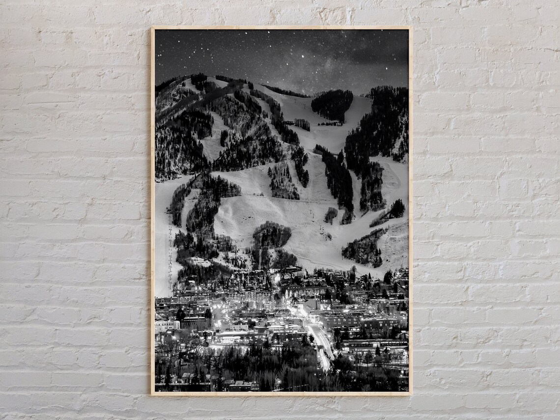 Aspen, Colorado Travel Poster, Black and White Art Print