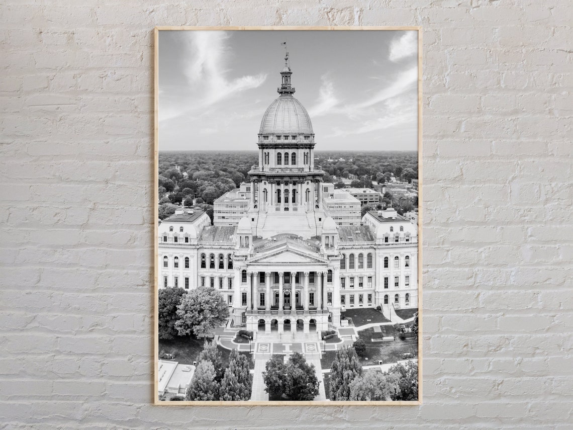 Illinois State Capitol Building Black and White Landmark Poster