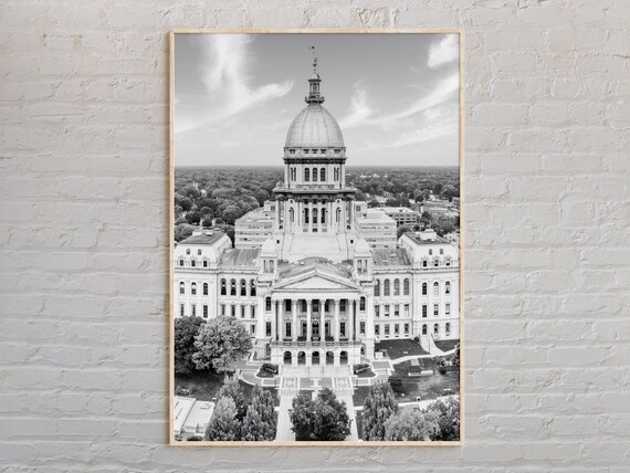 Illinois State Capitol Building Black and White Landmark Poster