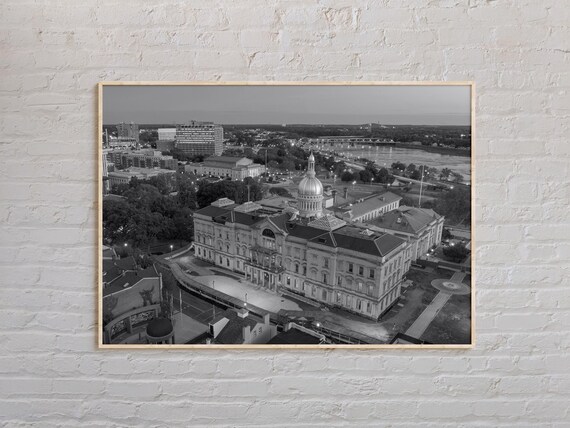 Black And White New Jersey State Capitol Aerial Photo Poster