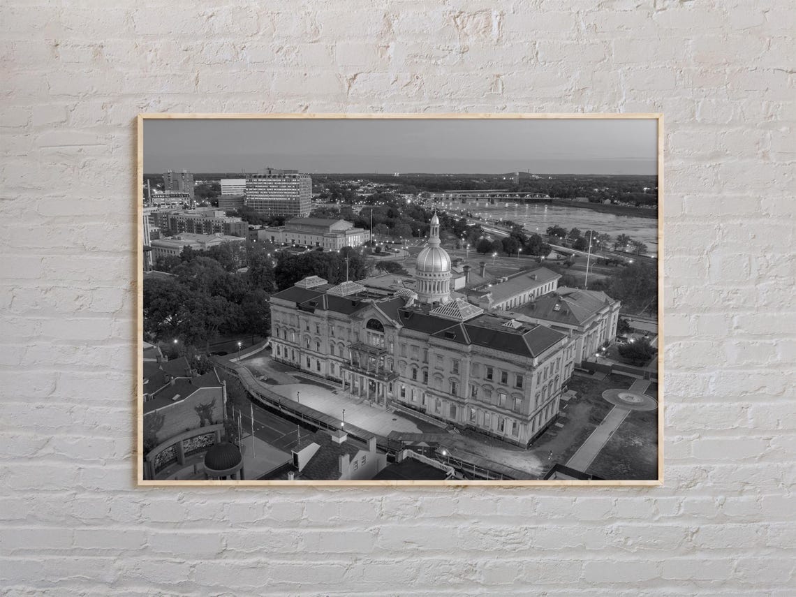 Black And White New Jersey State Capitol Aerial Photo Poster