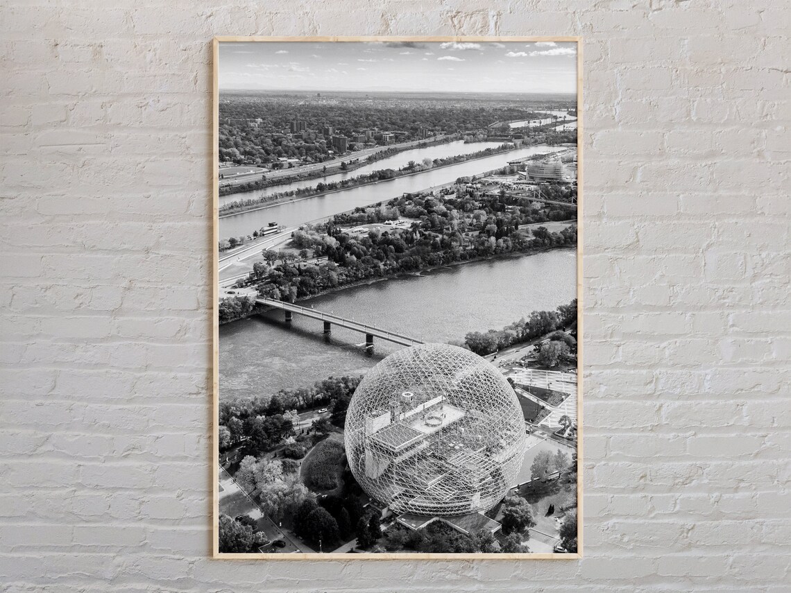 Montreal Biosphere Dome Aerial View Black and White Photo Poster