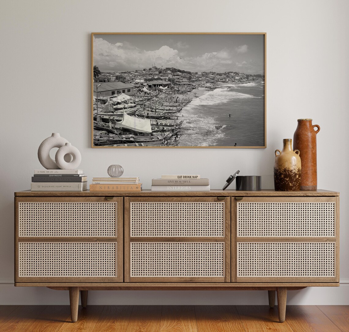 Ghana Fishing Beach Black White Canoes Surf Ocean Africa Poster - Image 4