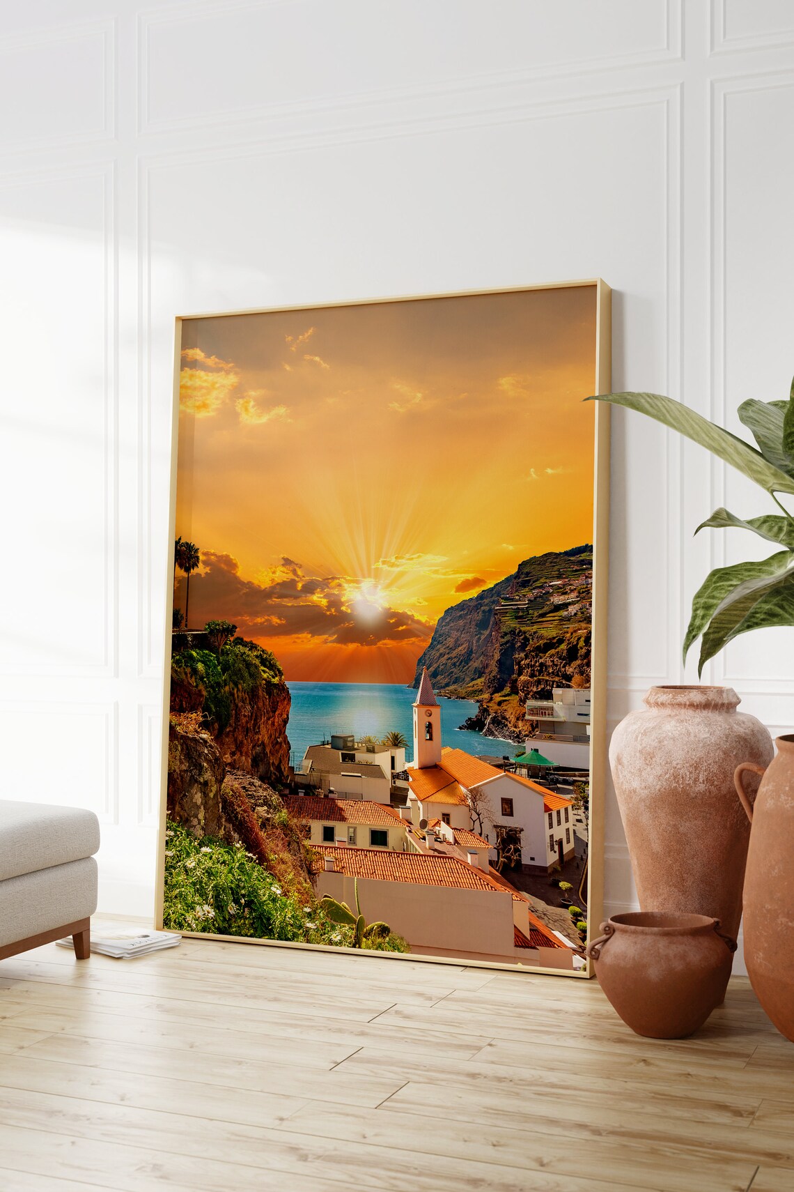 Portugal Coastal Village Sunset Church Sea Cliffs Ocean Poster - Image 2