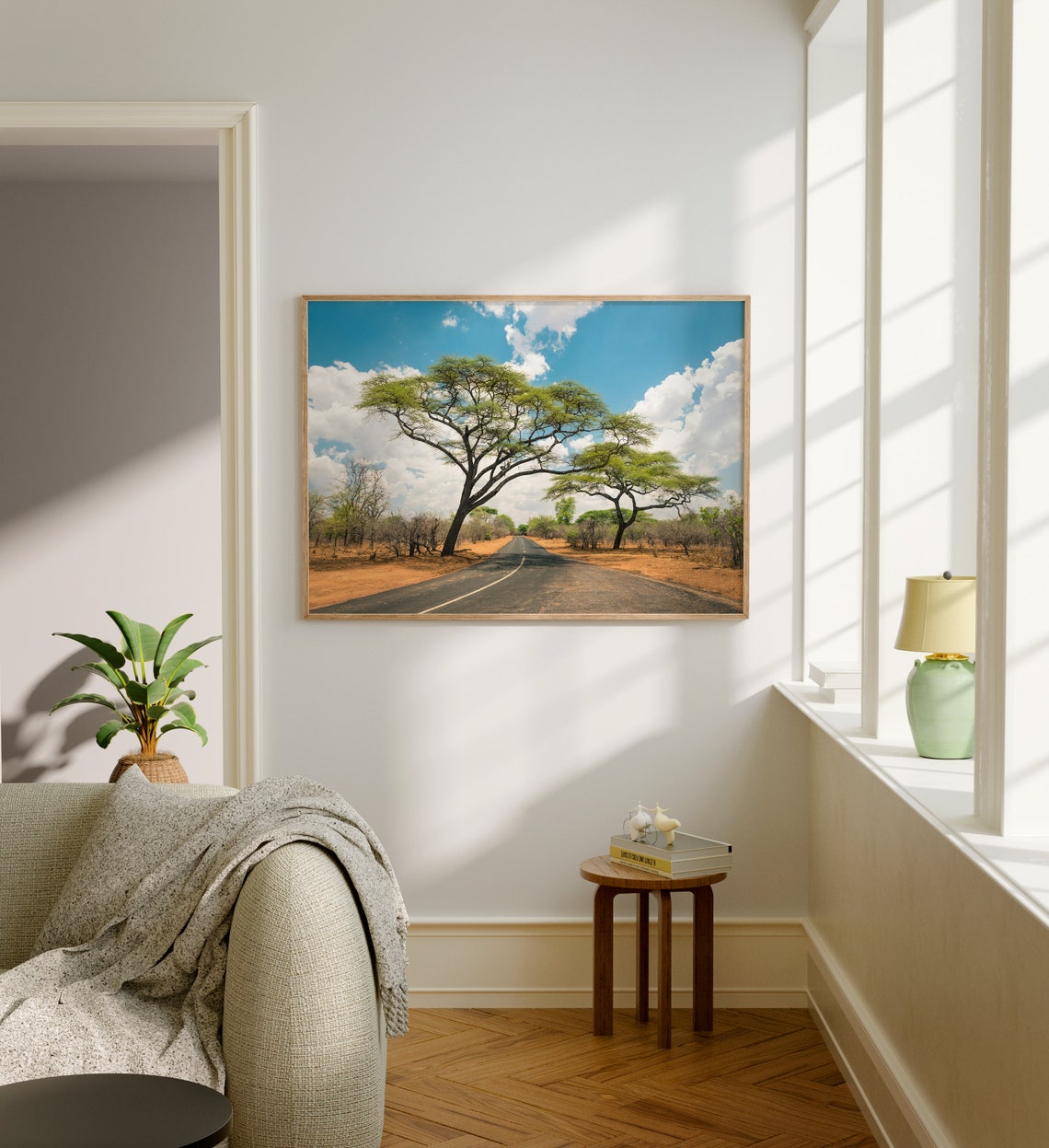 African Savanna Road Acacia Trees Dramatic Sky Landscape Photo Poster - Image 4