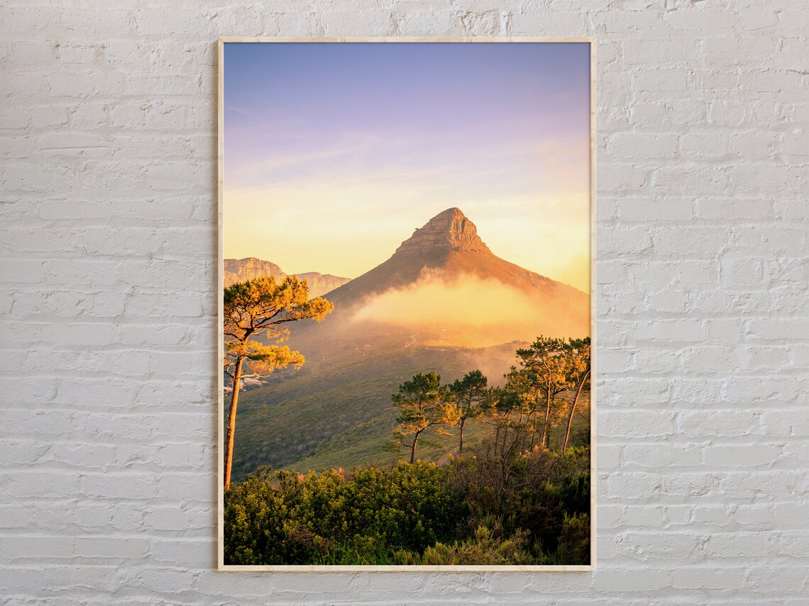 Table Mountain Cape Town Sunrise Golden Hour Scenic Landscape Poster