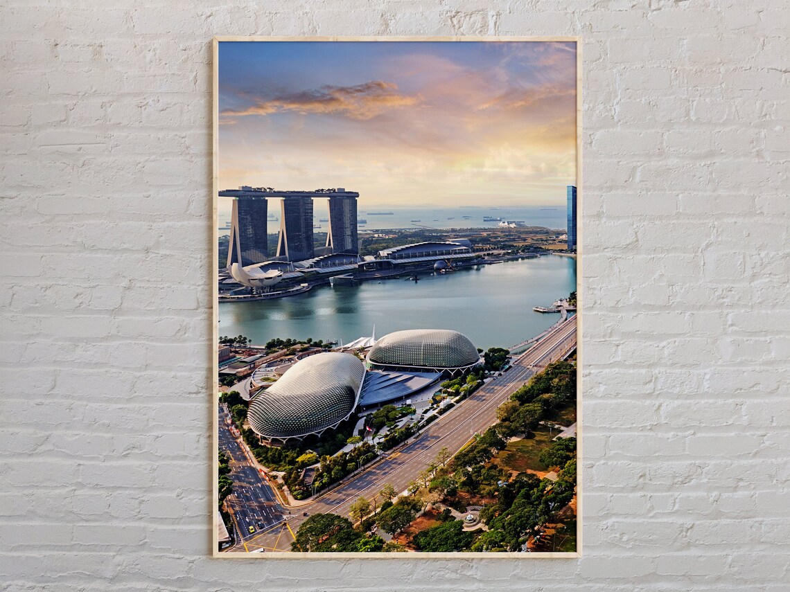 Singapore Marina Bay Sands Sunset Waterfront Skyline Photo Poster