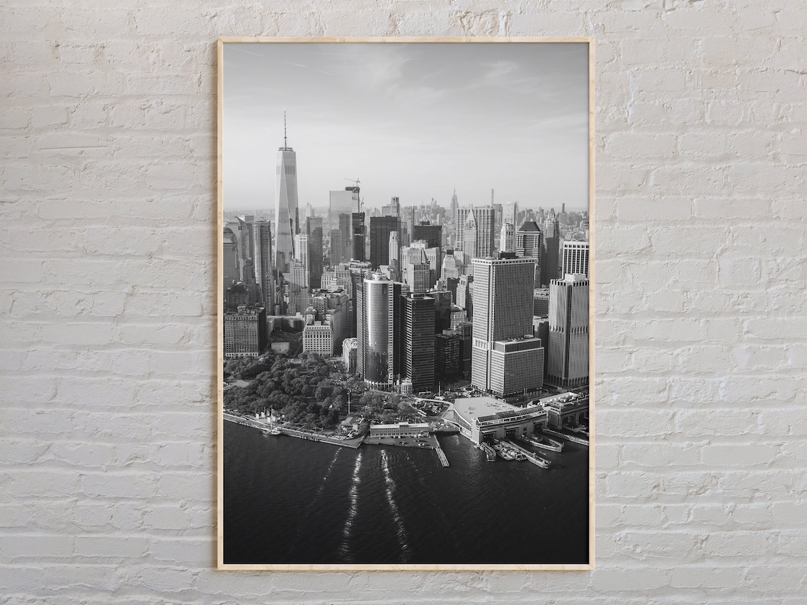 Manhattan New York Skyline One World Trade Poster Black And White Photo