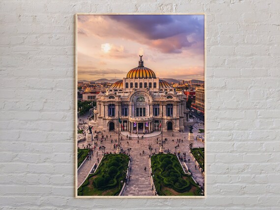 Mexico City Palacio de Bellas Artes Sunset Real Photo Travel Poster