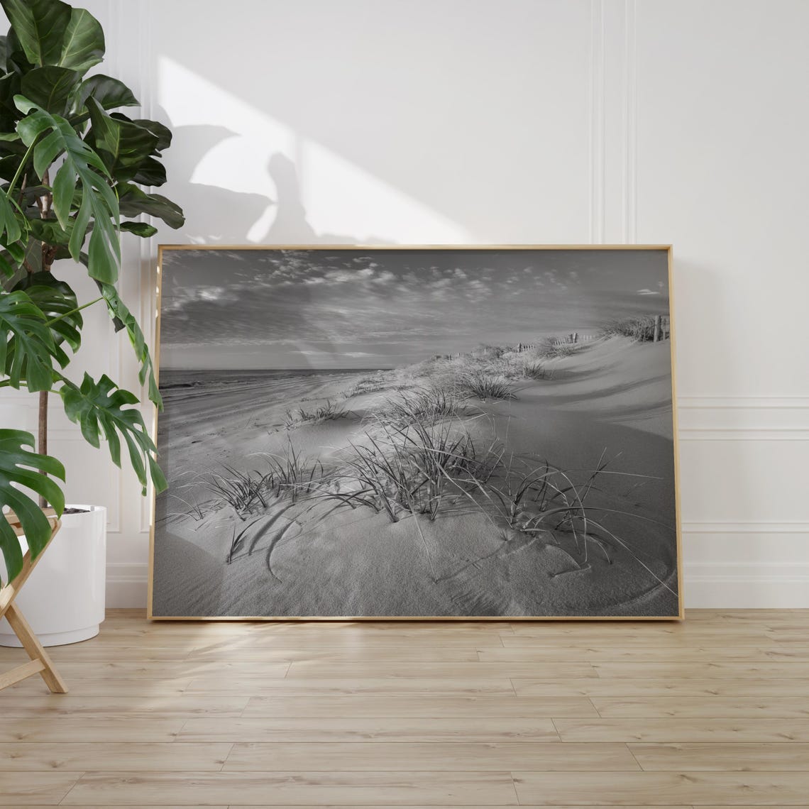 New Jersey Shore Sand Dunes Black and White Beach Grass Poster - Image 2