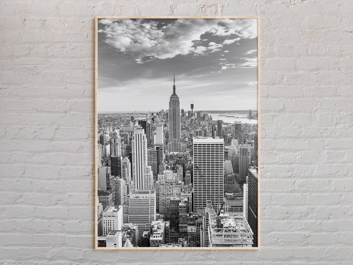 Manhattan Skyline Empire State Black White Photography Poster