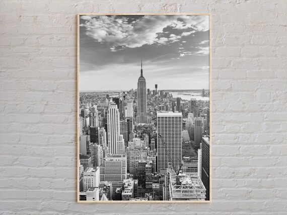 Manhattan Skyline Empire State Black White Photography Poster