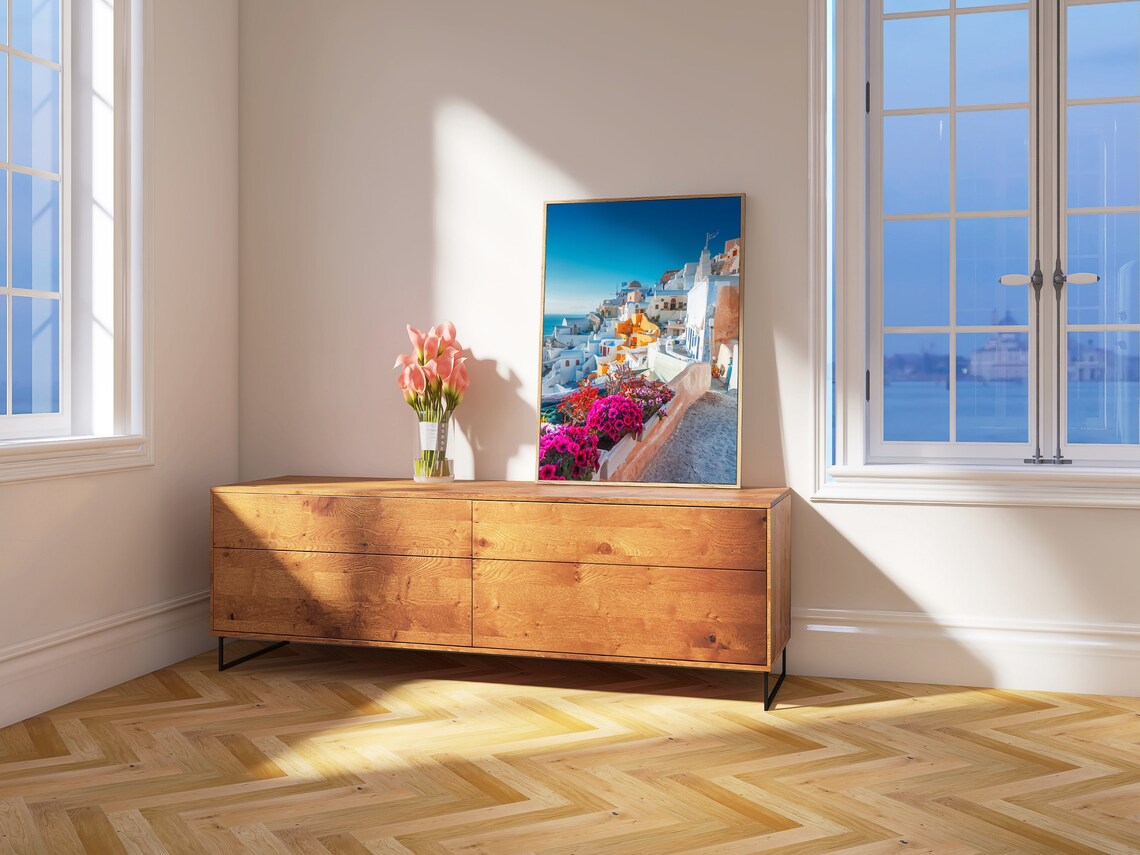 Santorini Oia Whitewashed Alley with Pink Bougainvillea Poster - Image 4