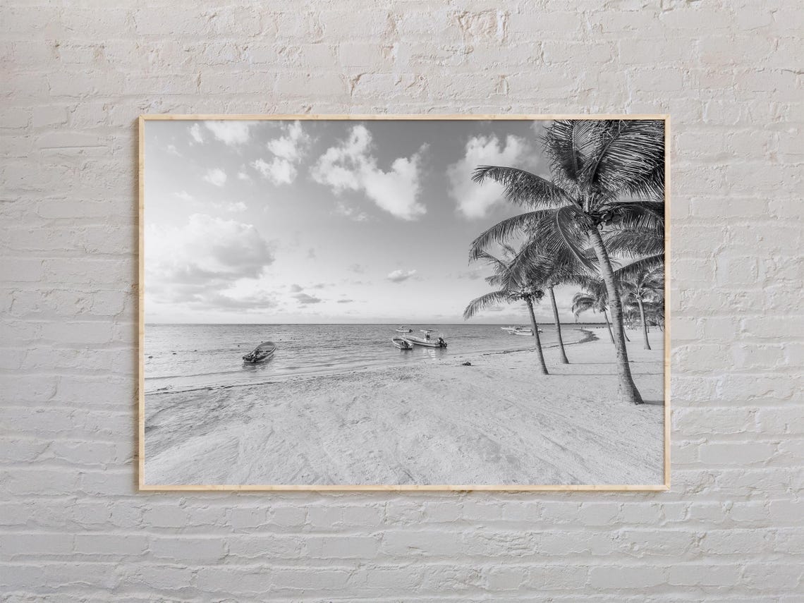 Riviera Maya Mexico Tropical Beach Scene Black and White Poster