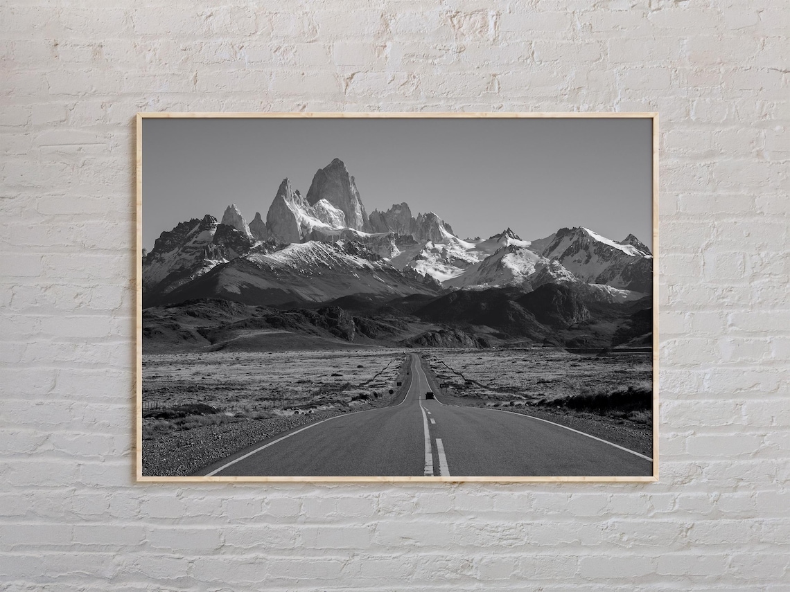 Mount Fitz Roy Patagonia Argentina Black And White Road Photography Poster