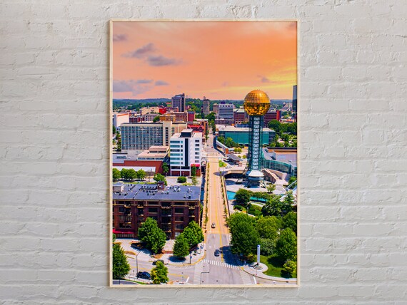 Knoxville Tennessee Sunsphere Sunset Skyline Real Photo City Travel Art Poster
