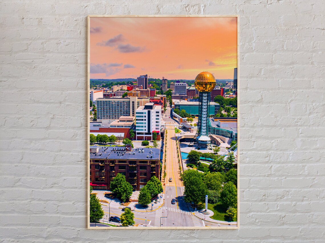 Knoxville Tennessee Sunsphere Sunset Skyline Real Photo City Travel Art Poster