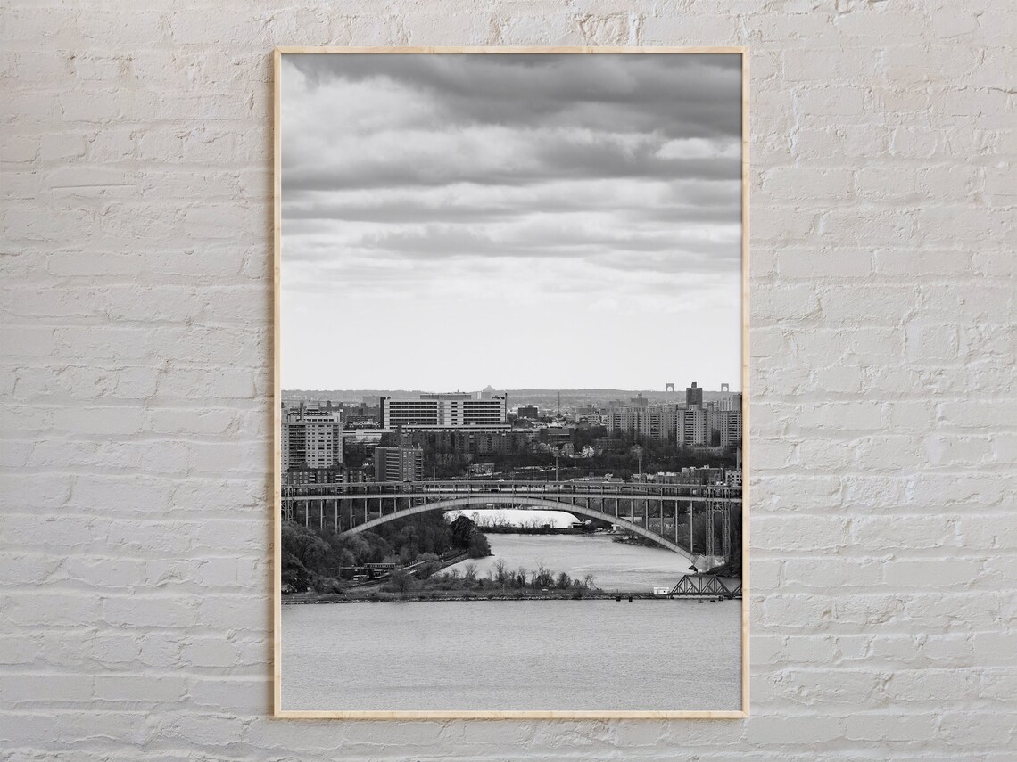 Black And White Bronx Bridge Over Water New York Photo Poster