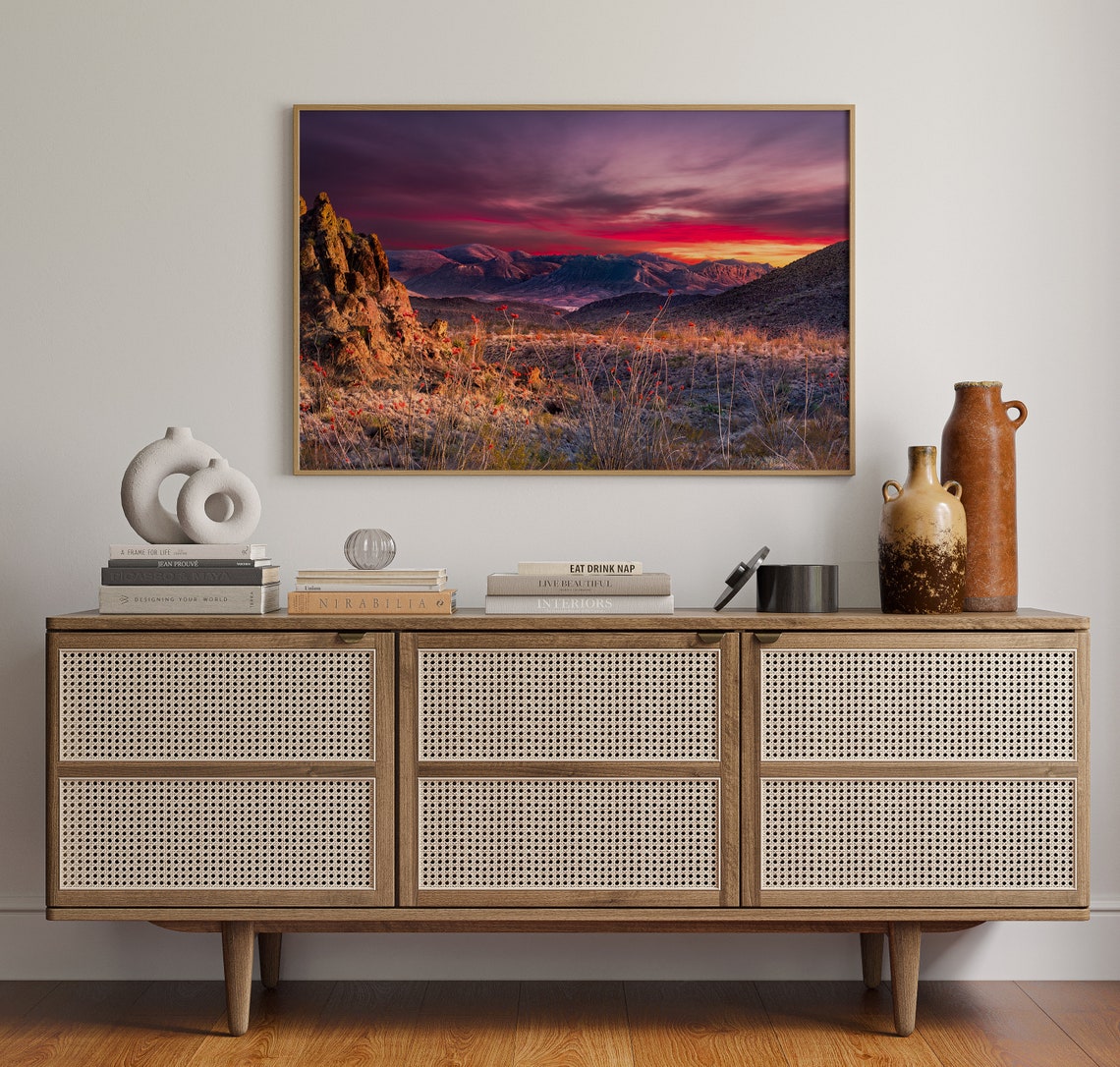 Big Bend National Park Desert Mountains Red Sunset Landscape Poster - Image 4