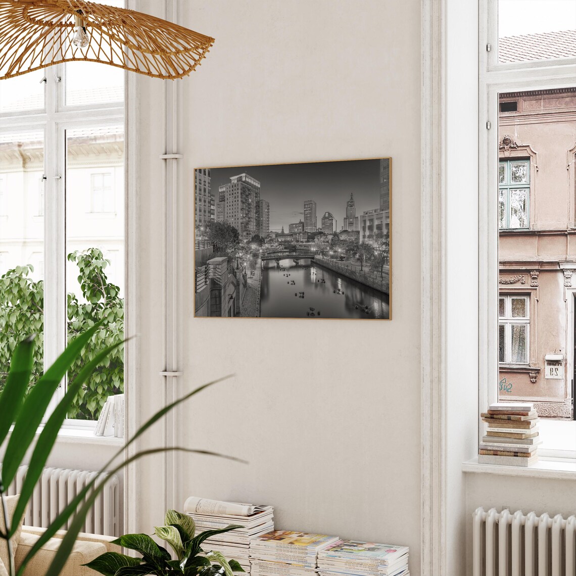 Providence Night River Bridge Skyline Black and White City Poster - Image 3
