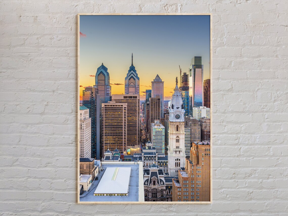 Philadelphia Pennsylvania Skyline Sunset City Hall Tower Poster