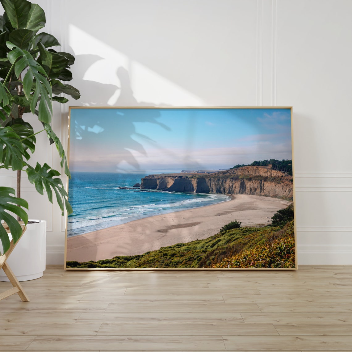 Half Moon Bay Cliffs Sandy Beach California Coast Photo Poster - Image 2