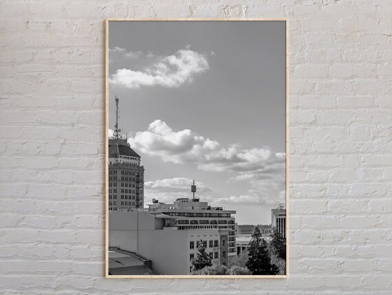 Black And White City Skyline Downtown Buildings Photo Art Print